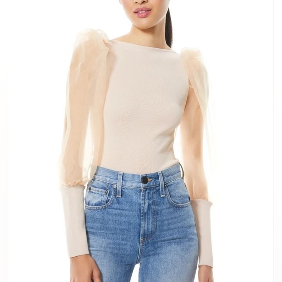 Alice + Olivia Tops - Alice + Olivia ABELLA PUFF SLEEVE CROP TOP